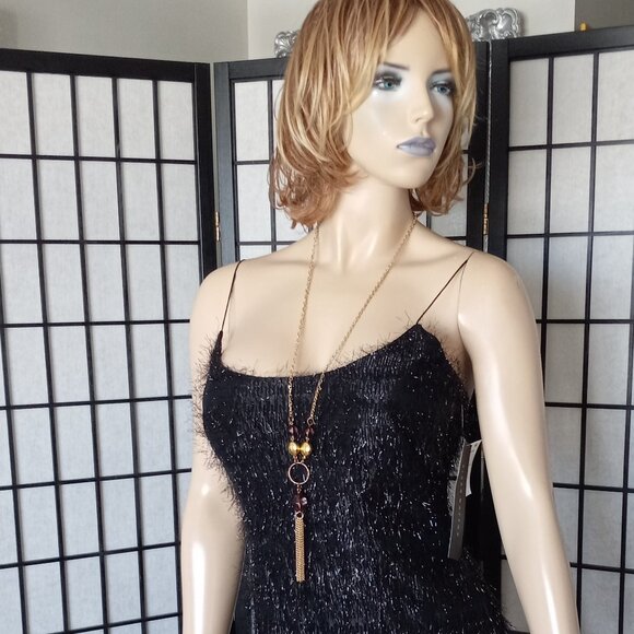 NWT Aidan Mattox Glam Black/Silver Tinsel Mini Shift Dress Sz 6 - Picture 5 of 8